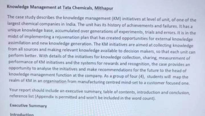 Knowledge Management at Tata Chemicals, Mithapur