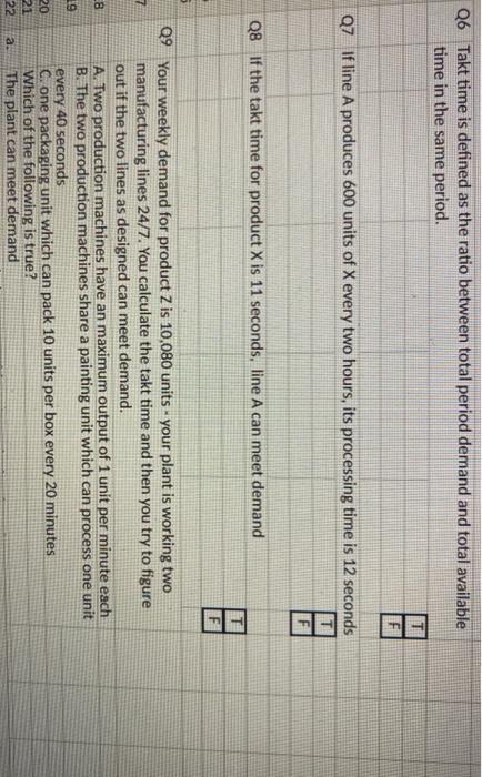 Q6 Takt time is defined as the ratio between