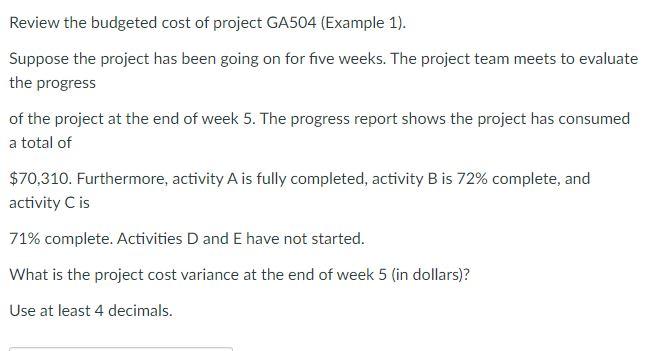 Review the budgeted cost of project GA504