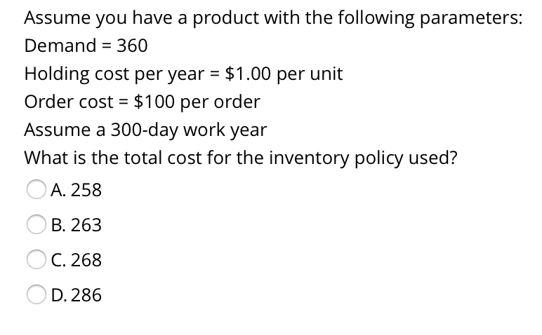 Assume you have a product with the following