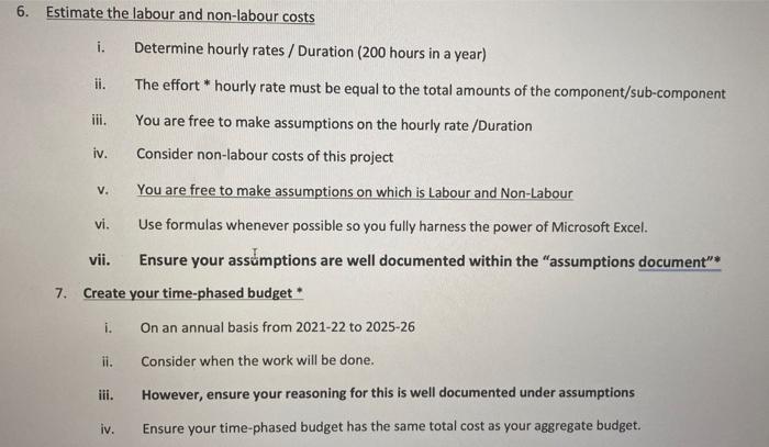 Estimate the labour and non-labour costs i.