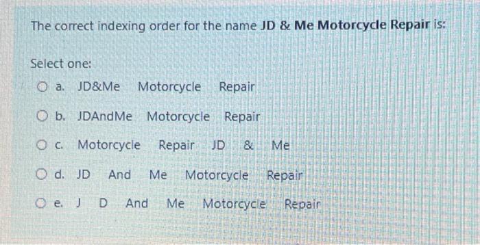 ARMA rule The correct indexing order for the name