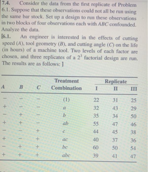 7.4. Consider the data from the first replicate