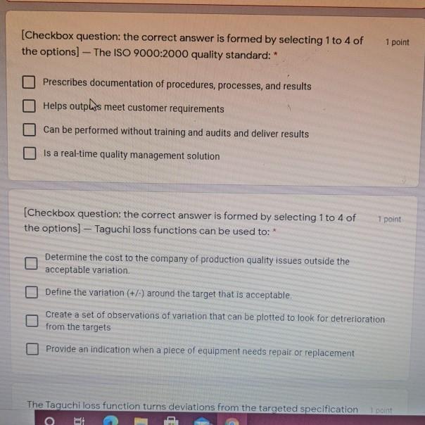 [Checkbox question: the correct answer is formed