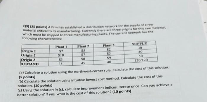 Q3) (25 points) A firm has established a