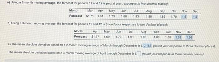 1.93 1.98 a) Using a 2-month moving averago, the