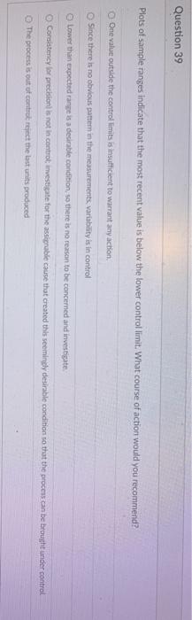 Question 39 Plots of sample ranges indicate that