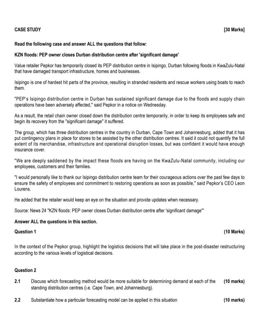 CASE STUDY [30 Marks] Read the following case and