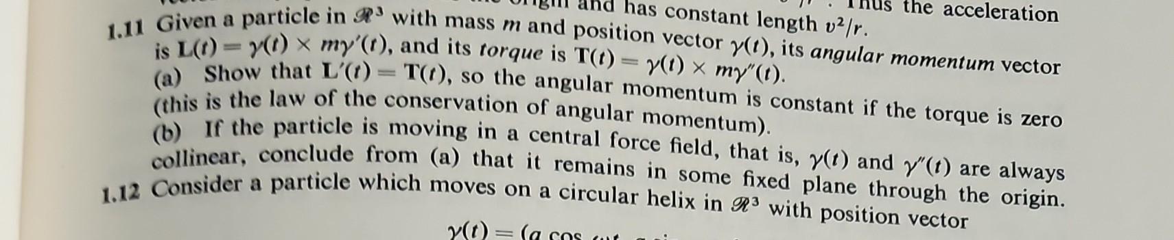 1.11 1.11 Given a particle in R3 with mass m and