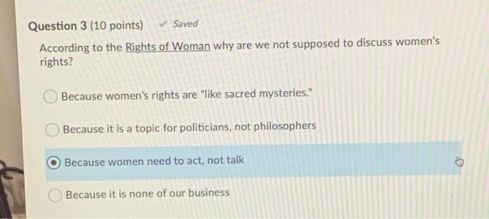 Question 3 (10 points) Saved According to the