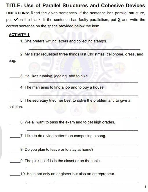 TITLE: Use of Parallel Structures and Cohesive