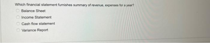 Which financial statement furnishes summary of