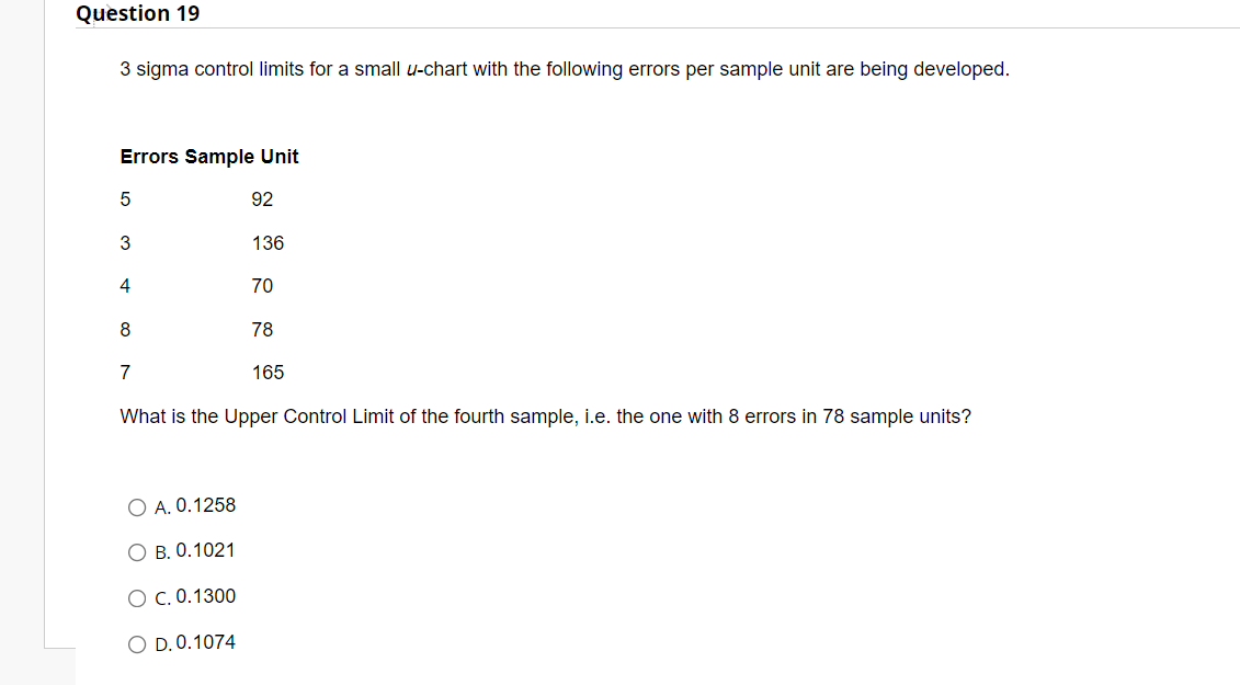 Question 19 3 sigma control limits for a small