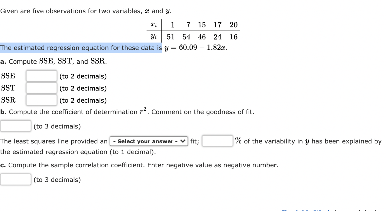 Given are five observations for two variables, x