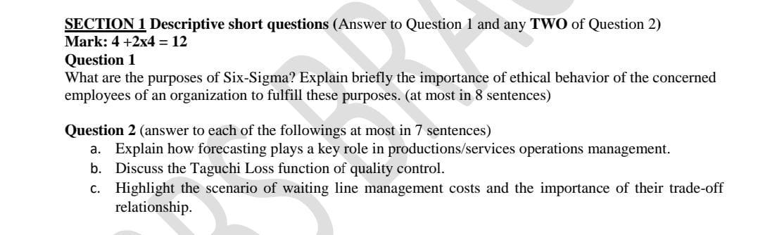 SECTION 1 Descriptive short questions (Answer to