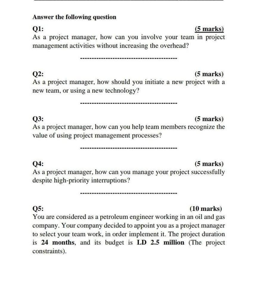 Answer the following question Q1: (5 marks) As a