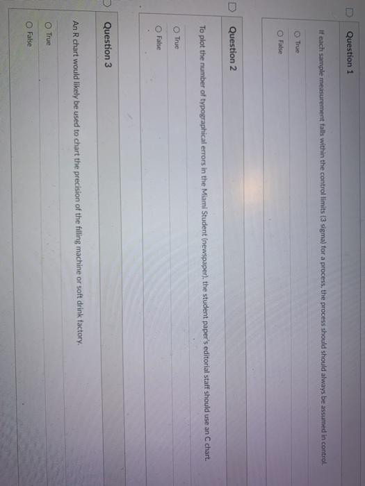 Question 1 If each sample measurement falls