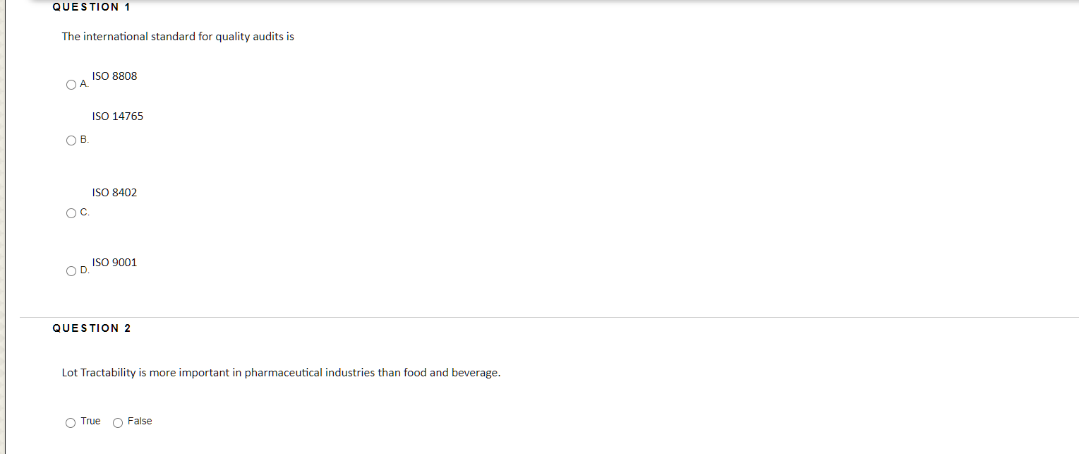 QUESTION 1 The international standard for quality