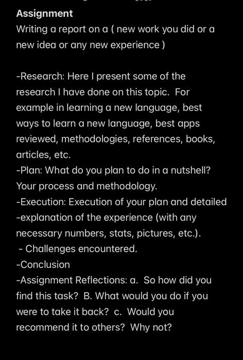 Assignment Writing a report on a (new work you