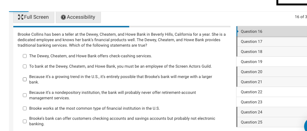 Full Screen Accessibility 16 of 3 Question 16