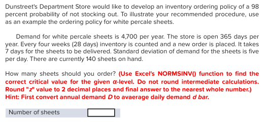 Dunstreet's Department Store would like to