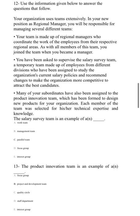 12- Use the information given below to answer the