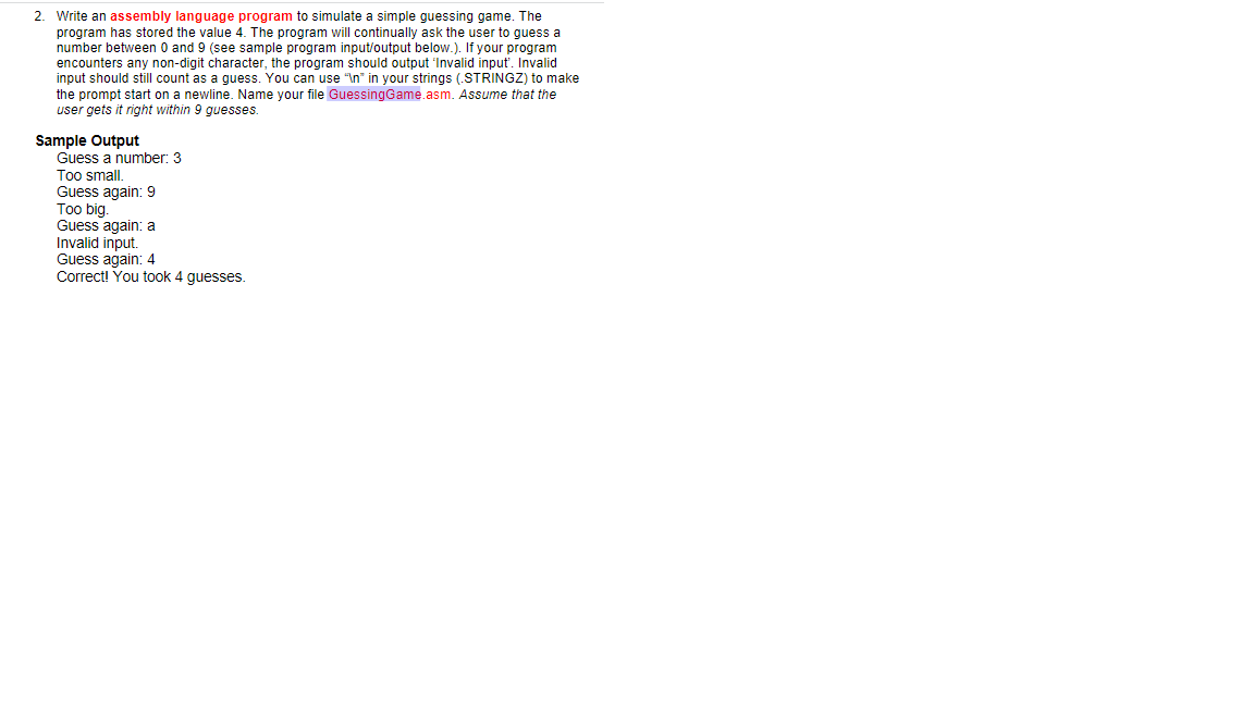 -in the part 2 assembly language program, instead