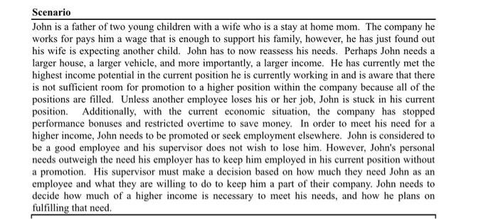 Scenario John is a father of two young children