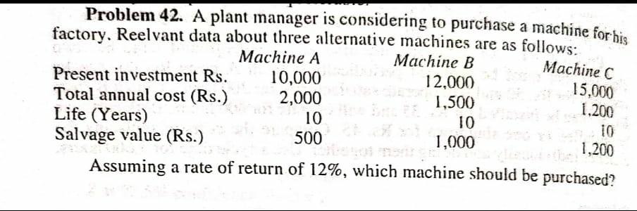 qwe Problem 42. A plant manager is considering to