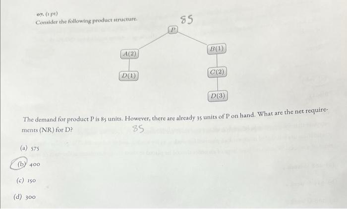 o7. (t pt) Consider the following produc The