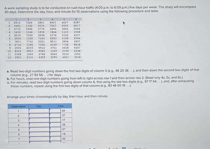 A work sampling study is to be conducted on rush