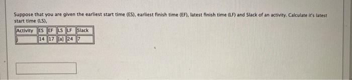 Suppose that you are given the earliest start