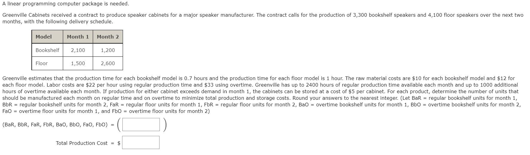 A linear programming computer package is needed.