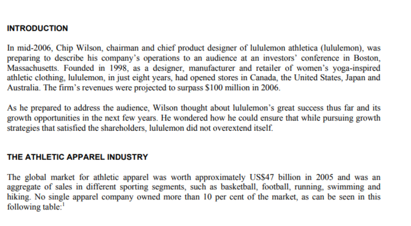 Case questions: Imagine that you are a strategic