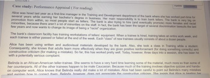 ure 6 points Case study: Performance Appraisal