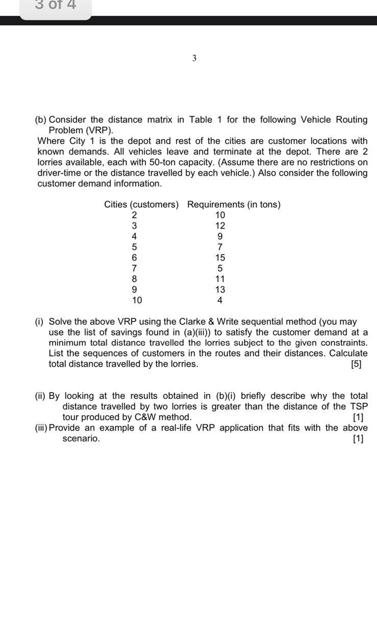 (b) Consider the distance matrix in Table 1 for