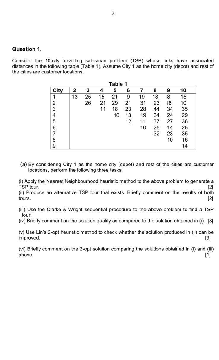 (b) Consider the distance matrix in Table 1 for