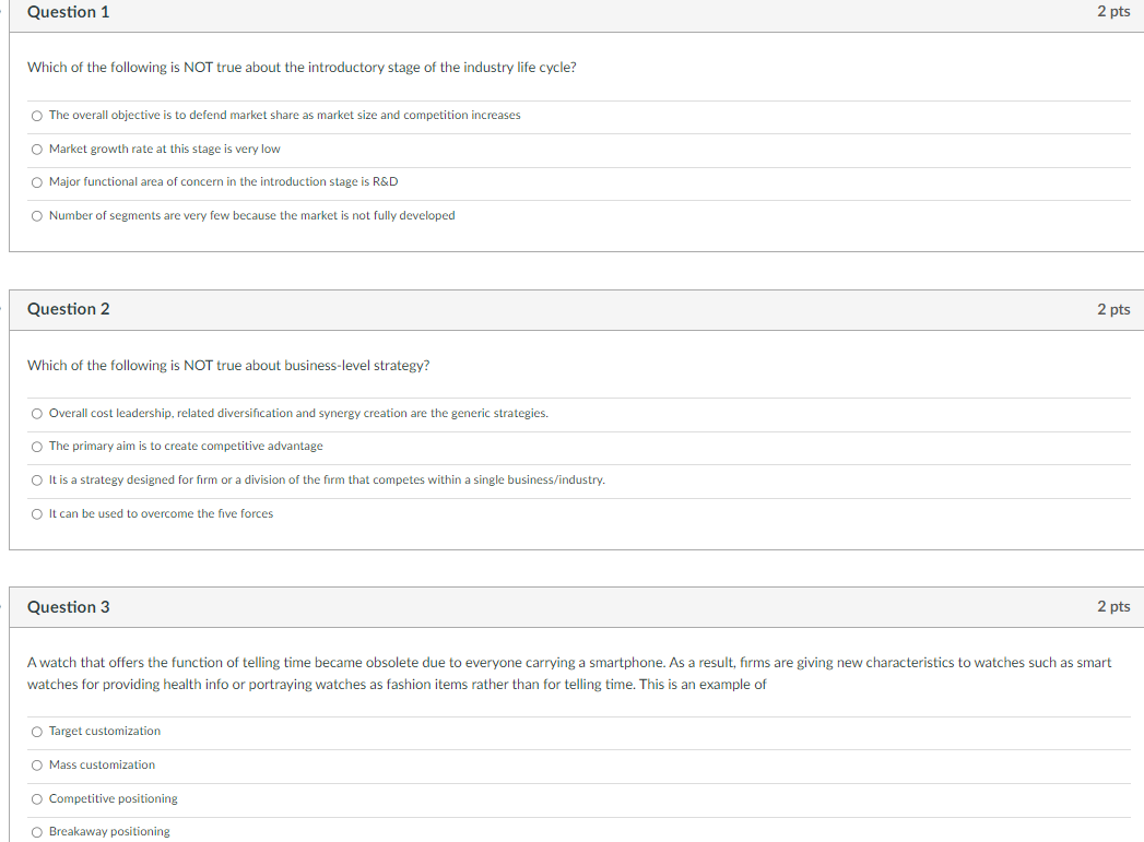 Question 1 Which of the following is NOT true