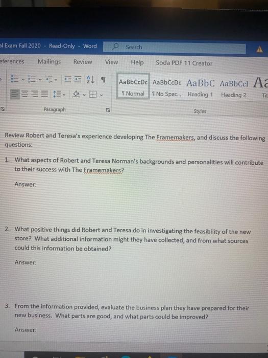 Case Study (20 marks available) Robert and Teresa