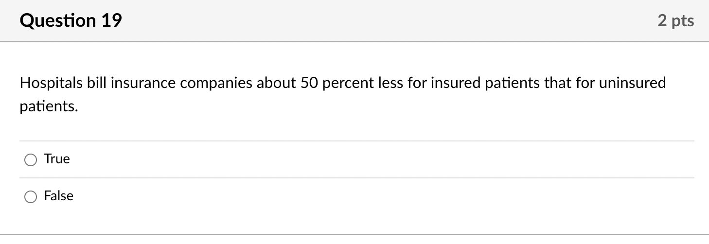 Question 19 Hospitals bill insurance companies