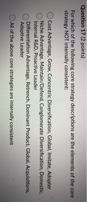 Question 17 (2 points) For which of the following