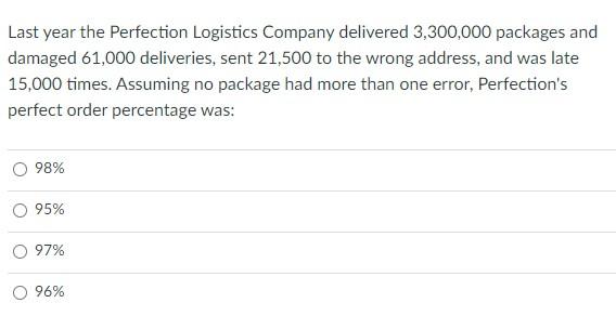 Last year the Perfection Logistics Company