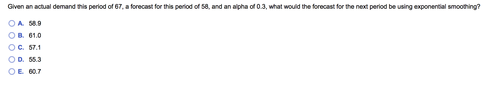 Given an actual demand this period of 67, a