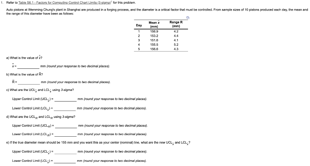 1. Refer to Table S6.1 - Factors for Computing