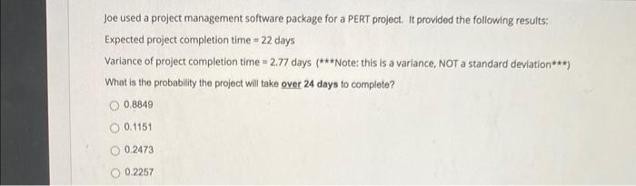 Joe used a project management software package