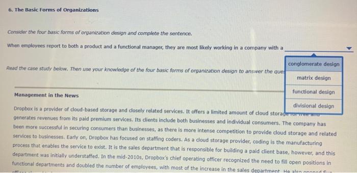 6. The Basic Forms of Organizations Consider the