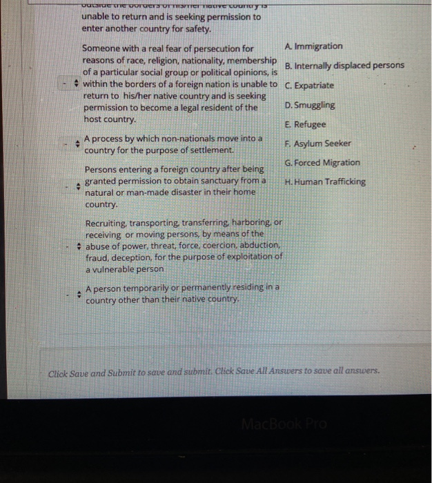 Question Completion Status: Match the description