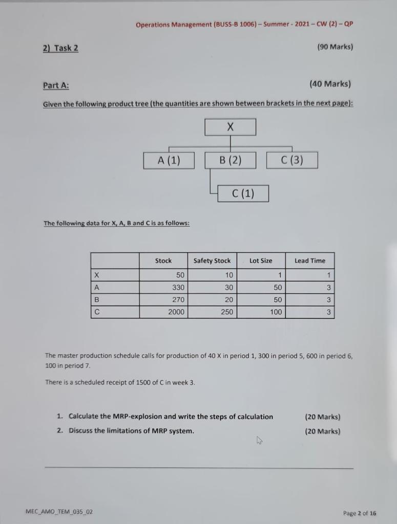 Given the following product tree (the quantities