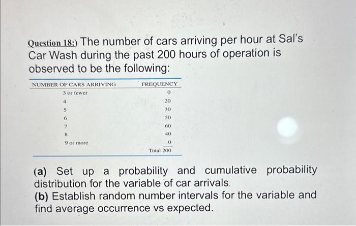 Question 18:) The number of cars arriving per