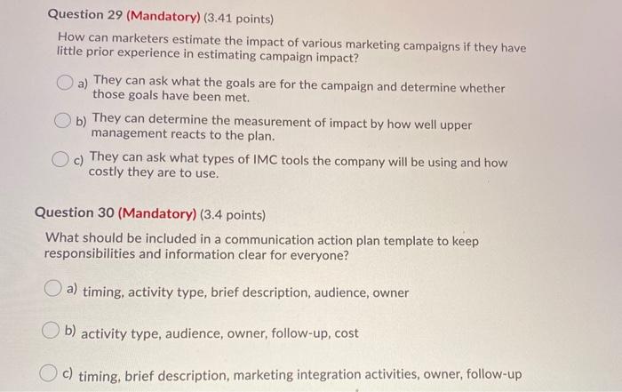 PRINCIPALS OF MARKETING Question 29 (Mandatory)